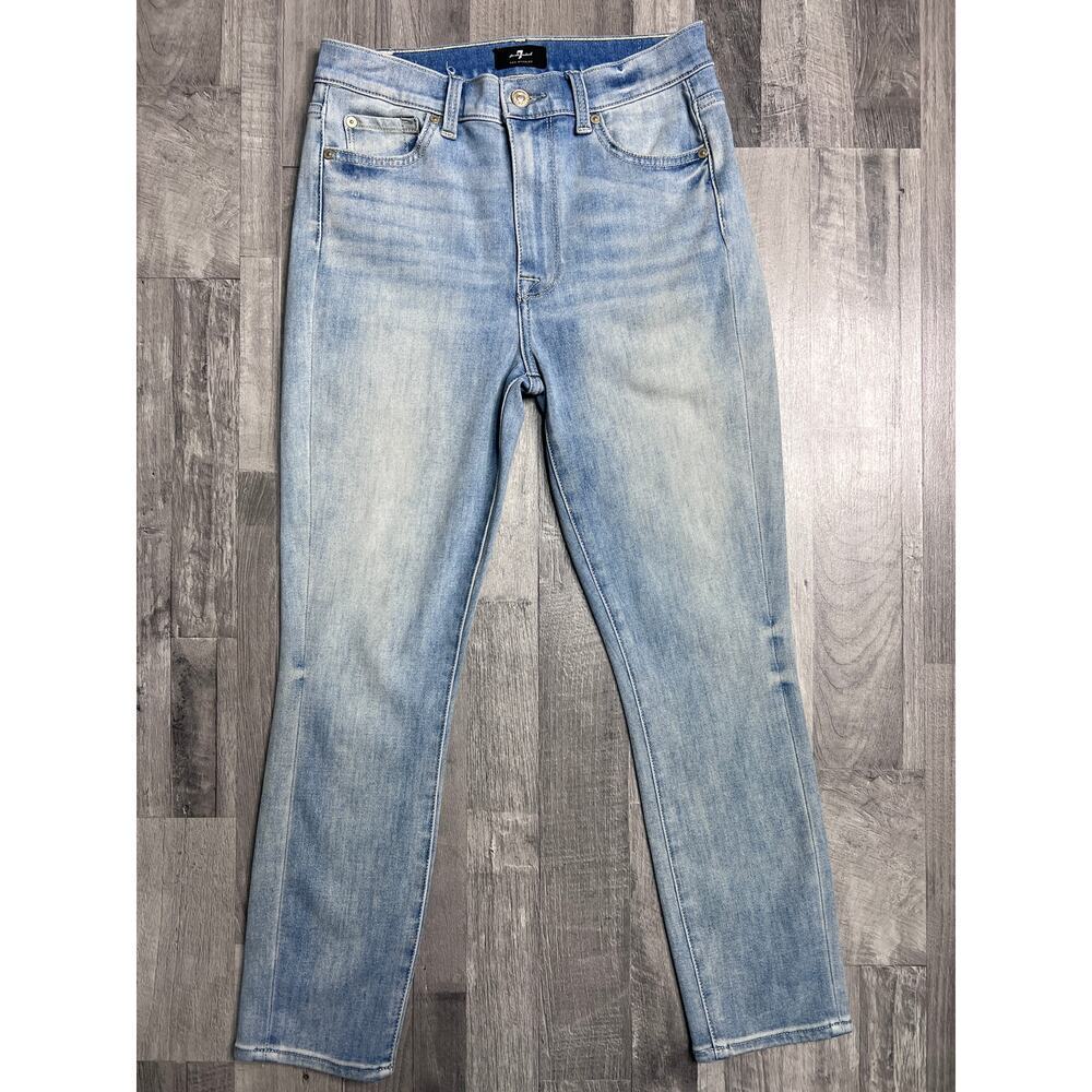 7 For All Mankind High Waist Cropped Skinny Jeans Women 27 Light Wash stretch